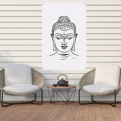 Minimalistische Lijnkunst van Boeddhas Gezicht tuinposter