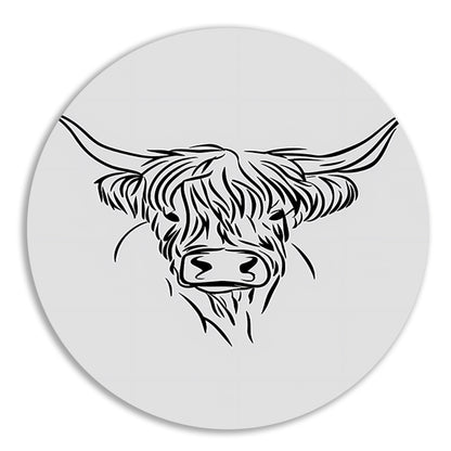 Minimalistische Schotse Hooglander in Zwart-Wit forex muurcirkel