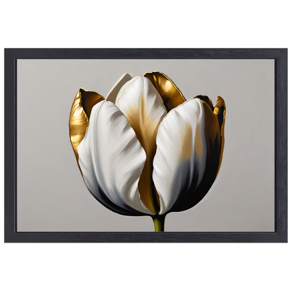 Gouden Accenten op Monochrome Tulp canvas met baklijst