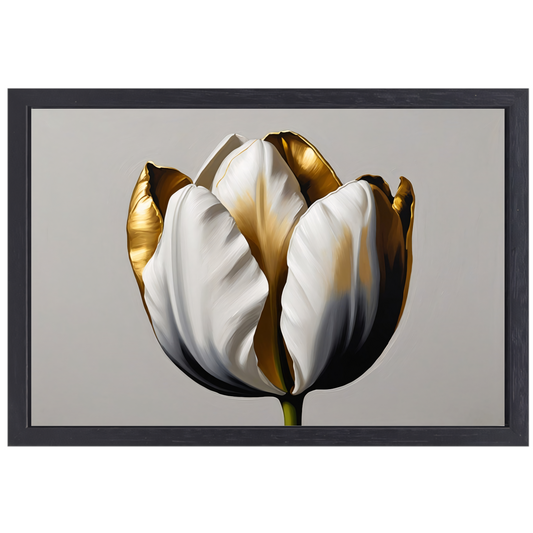 Gouden Accenten op Monochrome Tulp canvas met baklijst