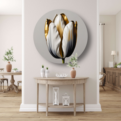 Gouden Accenten op Monochrome Tulp aluminium muurcirkel