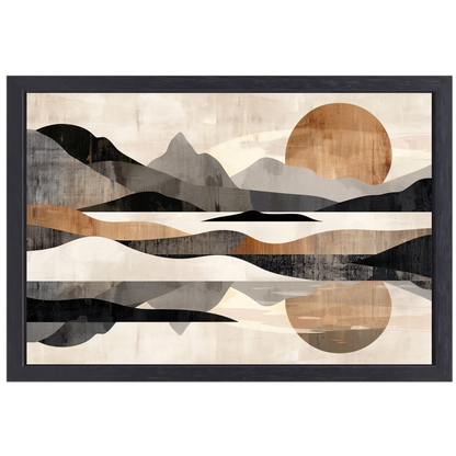 Rustgevende Abstracte Rivierlandschap in Monochroom canvas met baklijst