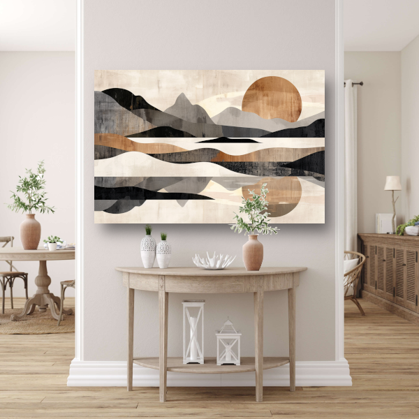 Rustgevende Abstracte Rivierlandschap in Monochroom canvas
