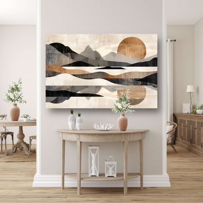 Rustgevende Abstracte Rivierlandschap in Monochroom canvas