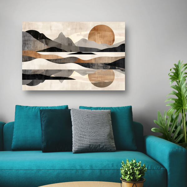 Rustgevende Abstracte Rivierlandschap in Monochroom canvas