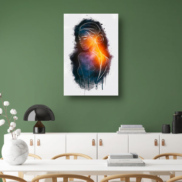 Vrouwensilhouet met kleurrijke achtergrondgradiënt acrylglas