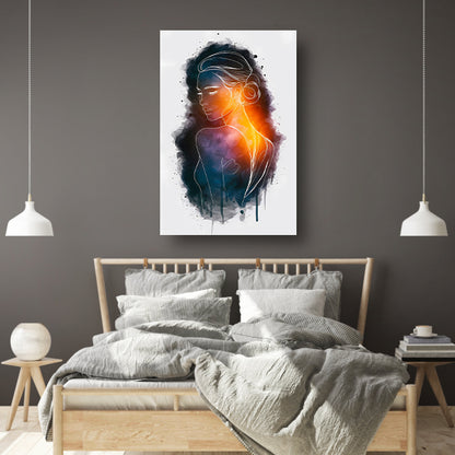 Vrouwensilhouet met kleurrijke achtergrondgradiënt acrylglas