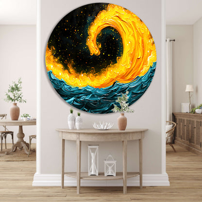 Abstracte schildering van vuur en water forex muurcirkel