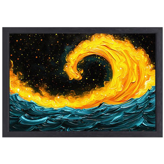 Abstracte schildering van vuur en water canvas met baklijst