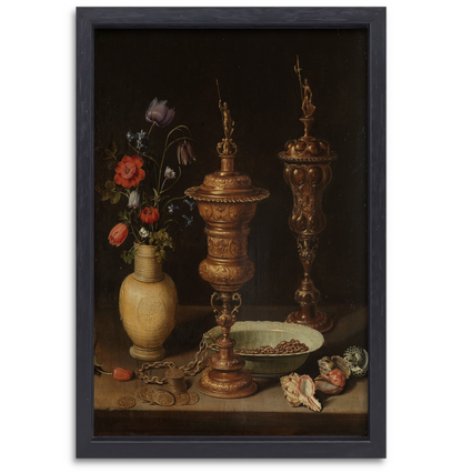 Stilleven met bloemen en vergulde bekers - Clara Peeters canvas met baklijst