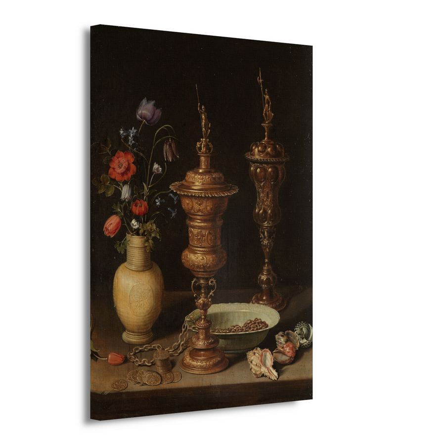 Stilleven met bloemen en vergulde bekers - Clara Peeters canvas