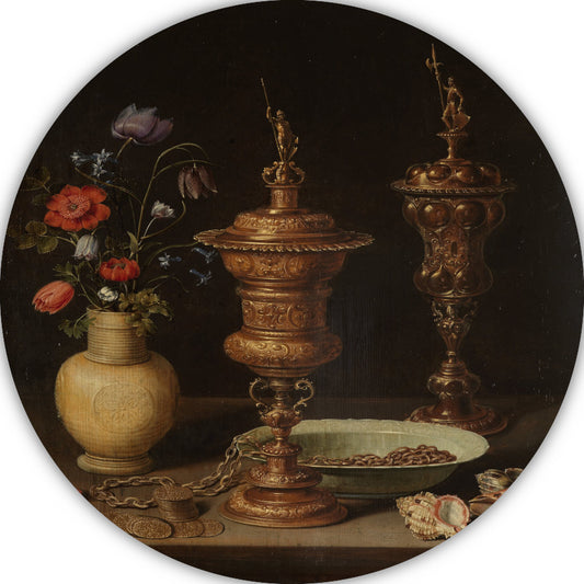 Stilleven met bloemen en vergulde bekers - Clara Peeters aluminium muurcirkel