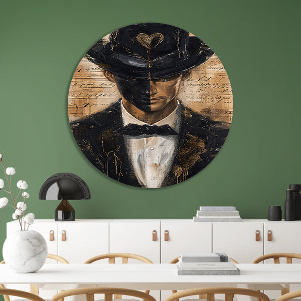 Mysterieuze man met gouden hart aluminium muurcirkel