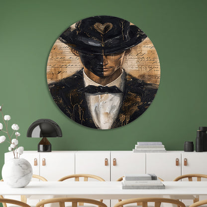 Mysterieuze man met gouden hart aluminium muurcirkel