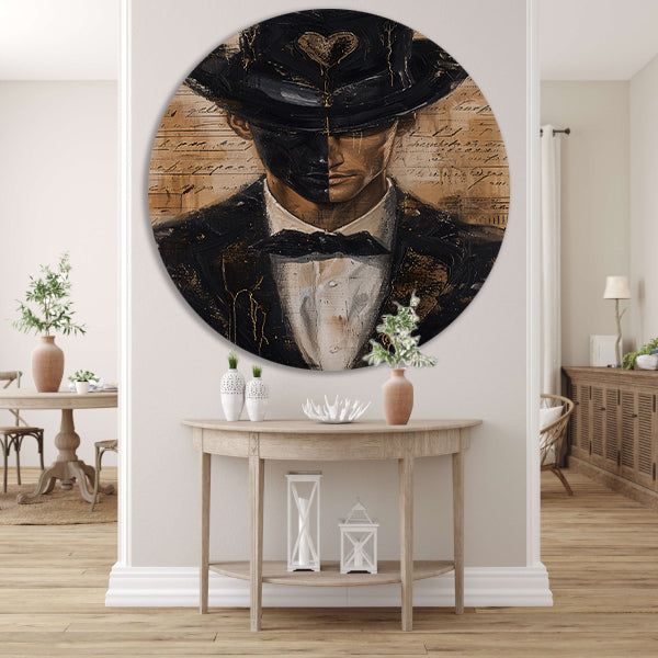 Mysterieuze man met gouden hart aluminium muurcirkel