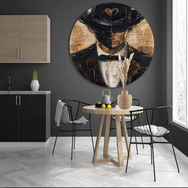 Mysterieuze man met gouden hart aluminium muurcirkel