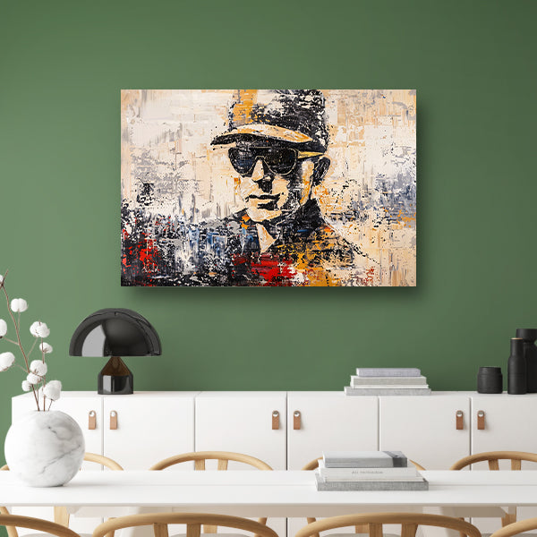 Abstract expressief portret met hoed en brilposter