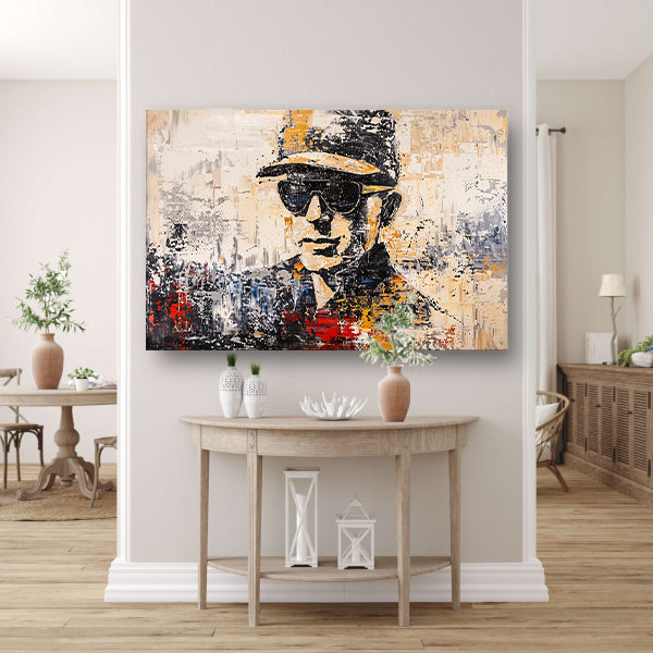 Abstract expressief portret met hoed en brilposter