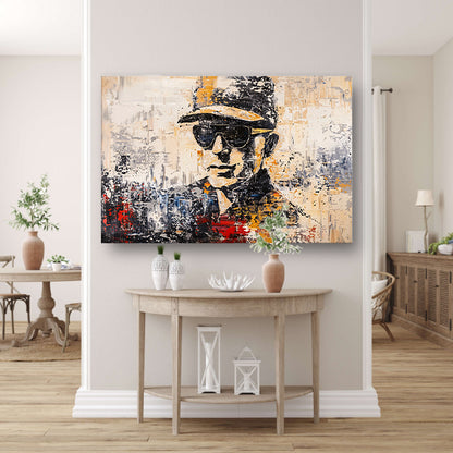 Abstract expressief portret met hoed en brilposter