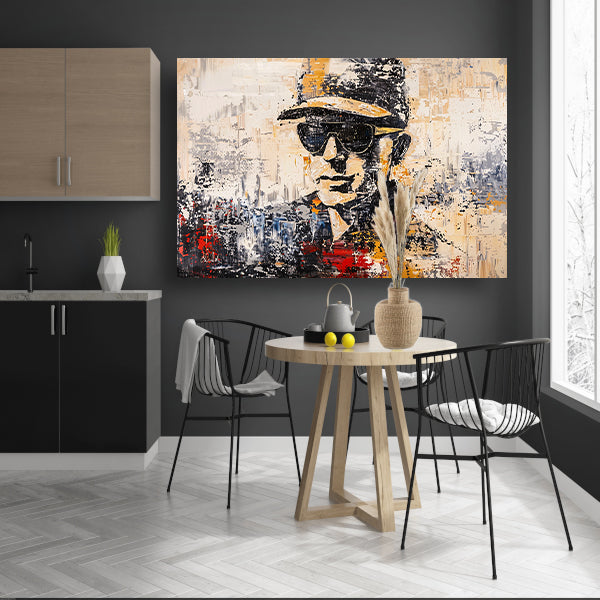 Abstract expressief portret met hoed en brilposter