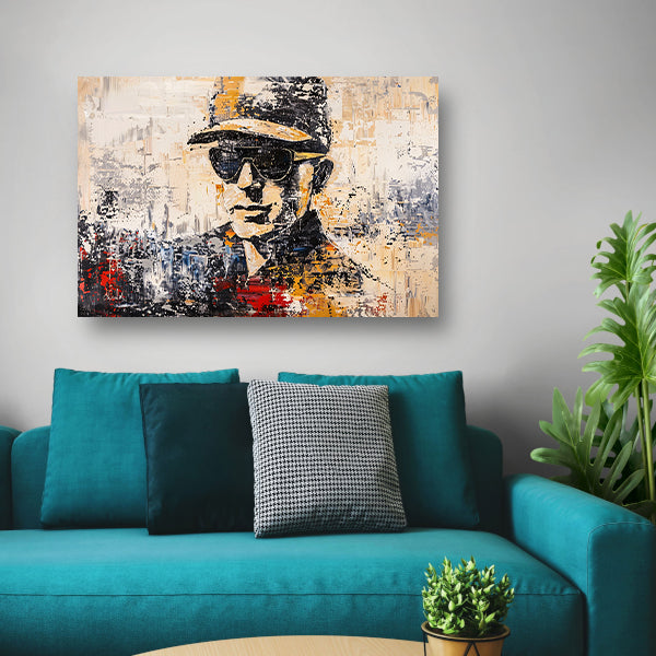 Abstract expressief portret met hoed en brilposter