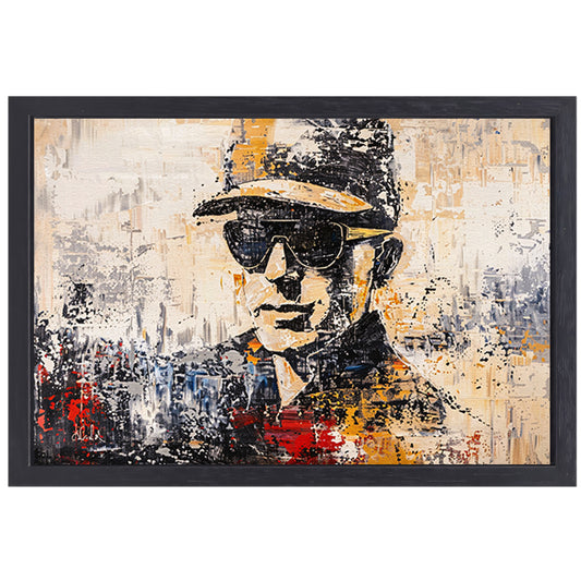 Abstract expressief portret met hoed en bril canvas met baklijst