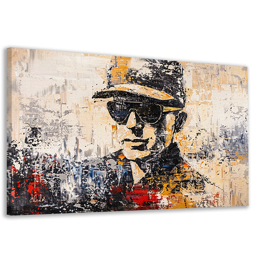 Abstract expressief portret met hoed en bril canvas