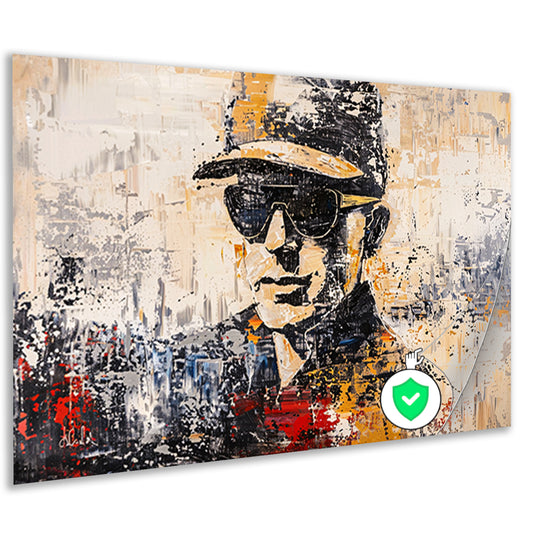 Abstract expressief portret met hoed en brilposter