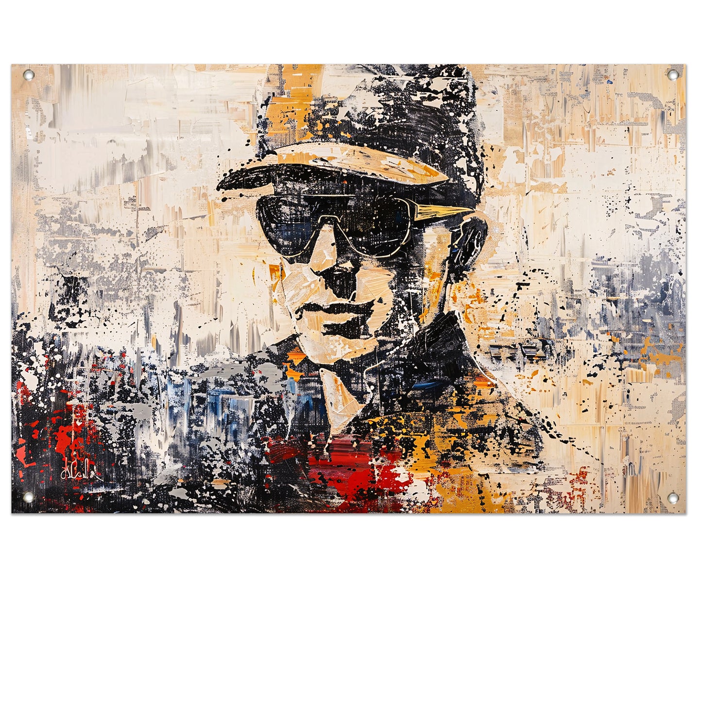 Abstract expressief portret met hoed en bril tuinposter
