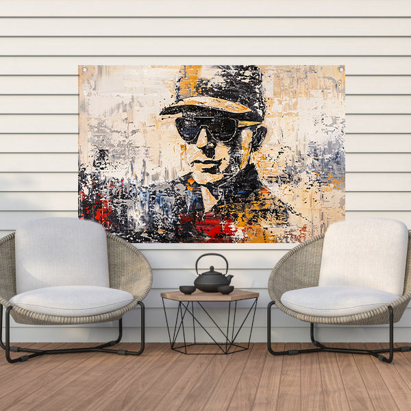Abstract expressief portret met hoed en bril tuinposter