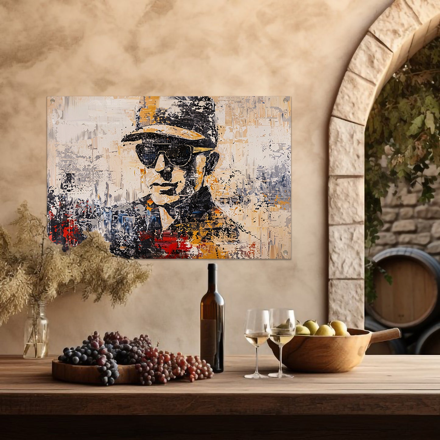 Abstract expressief portret met hoed en bril tuinposter