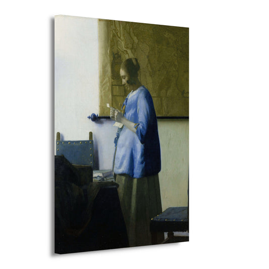 Vrouw in het blauw die een brief leest - Johannes Vermeer canvas