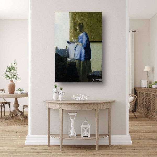 Vrouw in het blauw die een brief leest - Johannes Vermeer poster