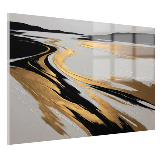 Golvende Horizon in Zwart, Wit en Goud acrylglas