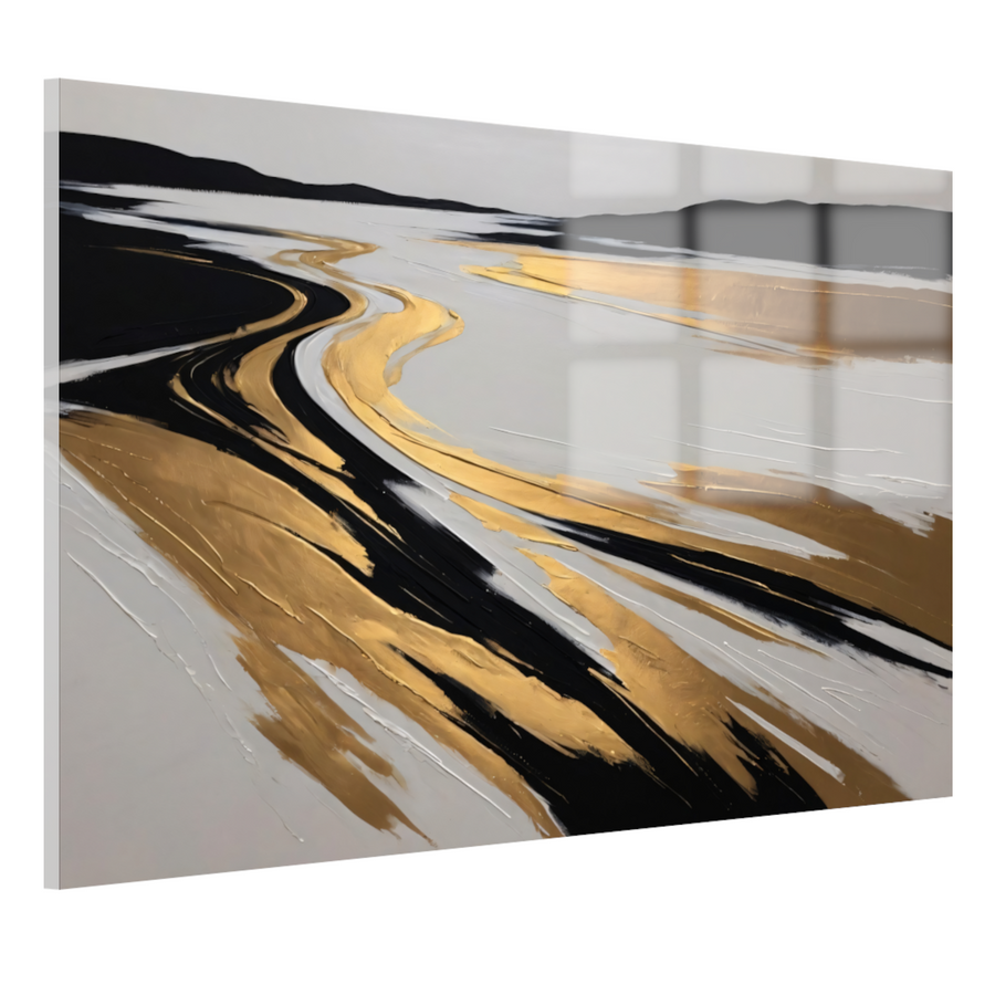 Golvende Horizon in Zwart, Wit en Goud acrylglas