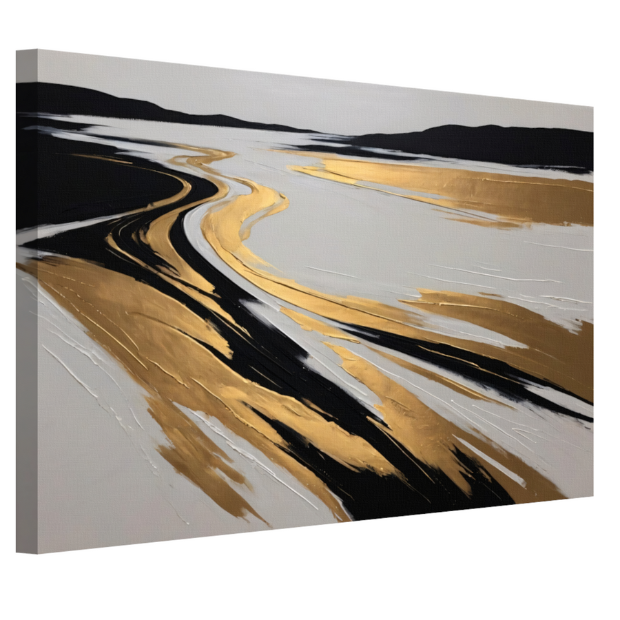 Golvende Horizon in Zwart, Wit en Goud canvas