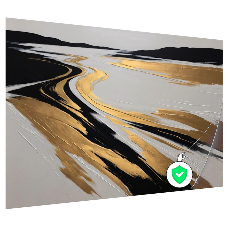 Golvende Horizon in Zwart, Wit en Goud poster