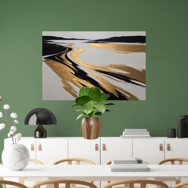Golvende Horizon in Zwart, Wit en Goud poster