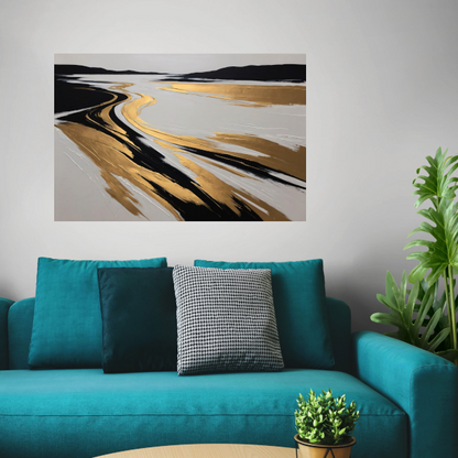 Golvende Horizon in Zwart, Wit en Goud poster