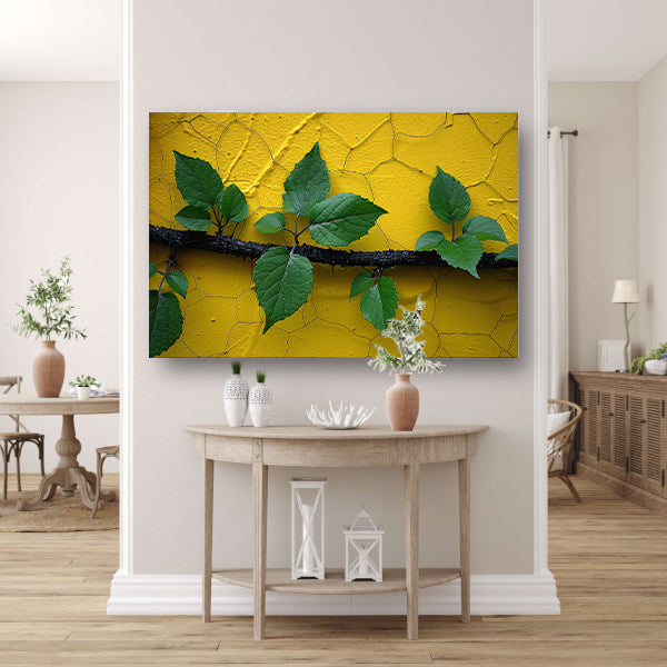 Minimalistisch tak op gele muur canvas