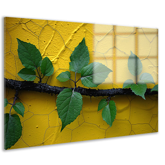 Minimalistisch tak op gele muur acrylglas
