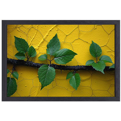 Minimalistisch tak op gele muur canvas met baklijst