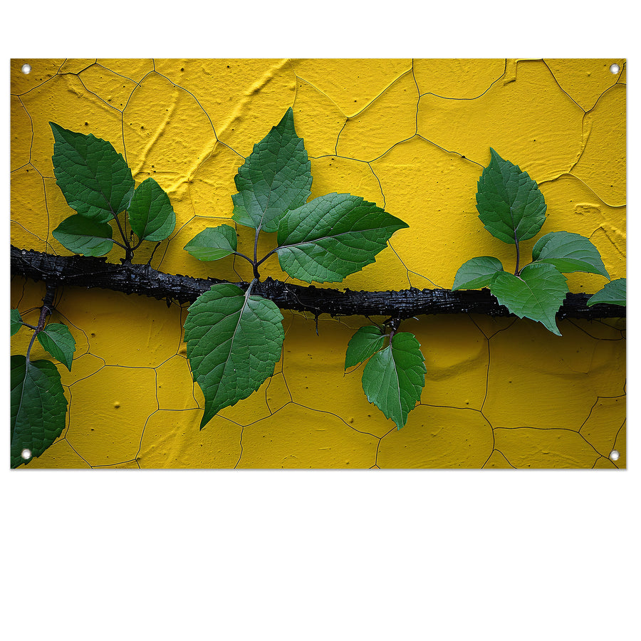 Minimalistisch tak op gele muur tuinposter