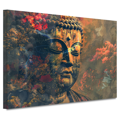 Boeddha in herfstpracht met kleurrijk bladerdek canvas