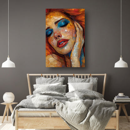 Kleurrijk Abstractie van een Vrouwelijk Gezicht canvas met baklijst