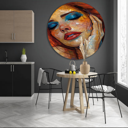 Kleurrijk Abstractie van een Vrouwelijk Gezicht aluminium muurcirkel