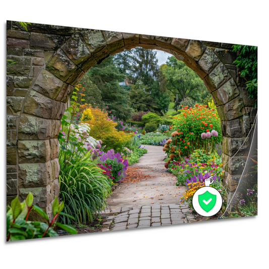Kleurrijke Tuin door Stenen Boog poster