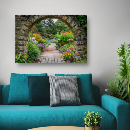 Kleurrijke Tuin door Stenen Boog poster