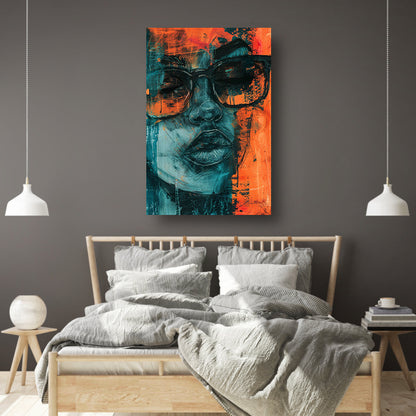 Kleurrijk expressief portret van vrouw met bril canvas met baklijst