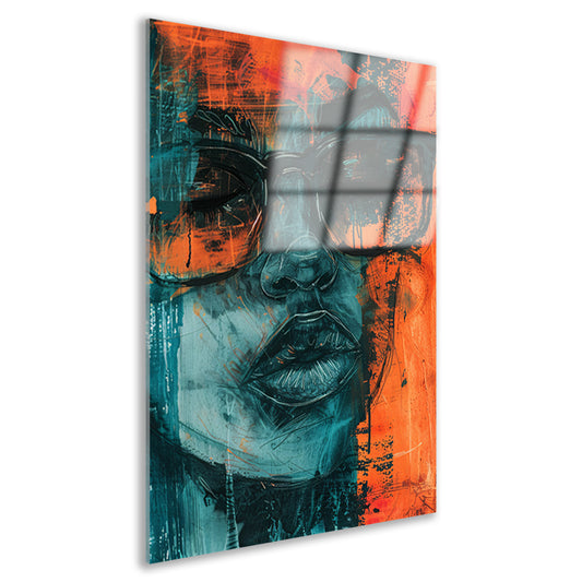 Kleurrijk expressief portret van vrouw met bril acrylglas